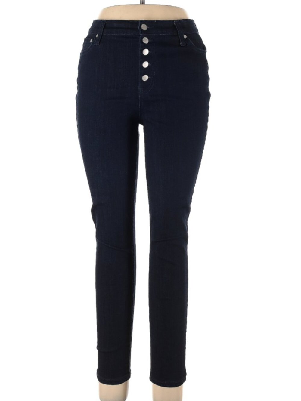 NINE WEST - Cotton blend dark wash high waisted open button fly blue jeans - Picture 3 of 9